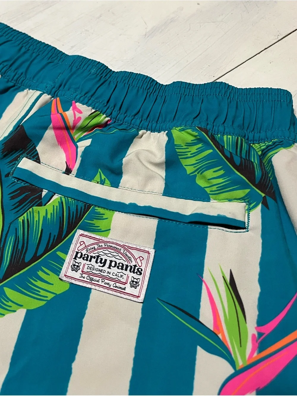 Party Pants Men’s Tropical Palm Leaf Swim Trunks Sz S Cruise Resort Beach
